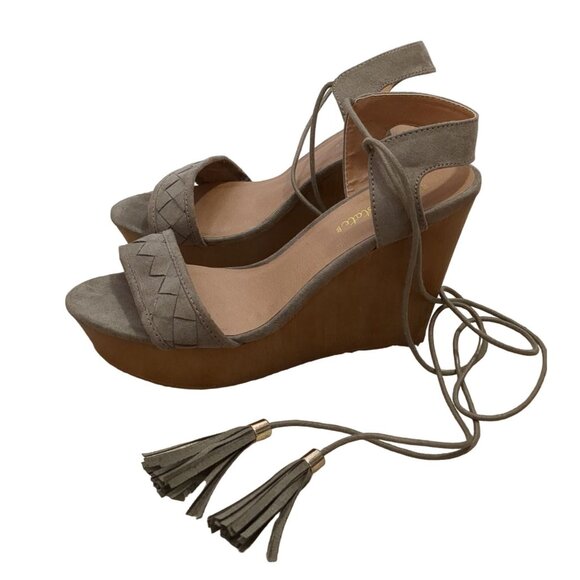 Altard State Platform Wedge Sandal Womens 8.5 Boho Y2K Gypsy Taupe Gray Strappy - Picture 2 of 11